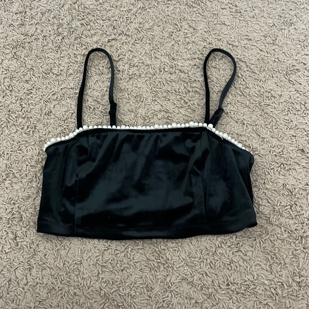 UO Black tank top with pearls